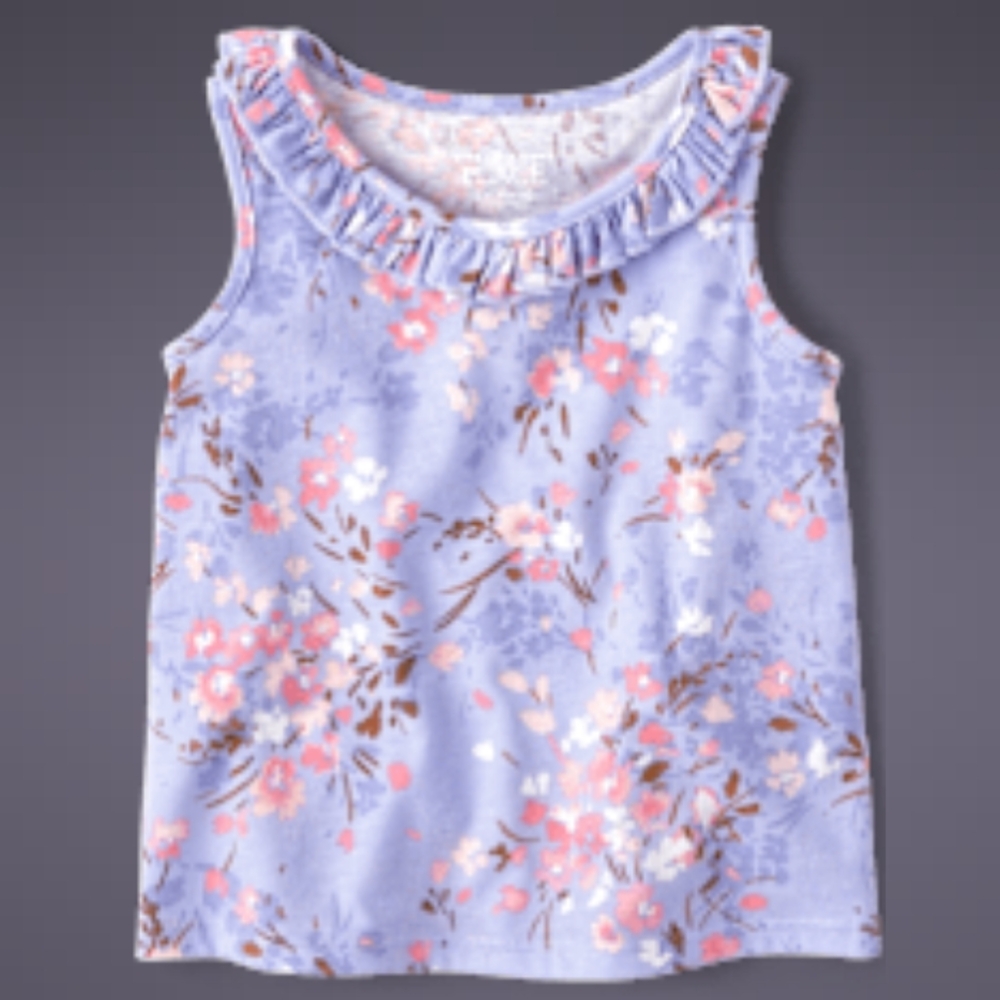 Floral Sleeveless Kids Top - Blue and Pink